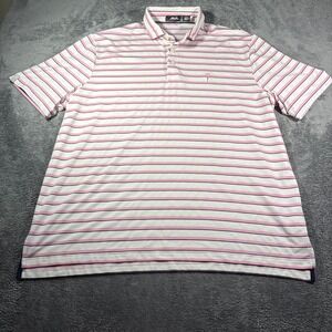 RLX Ralph Lauren Mens XL Pink White Striped Performance Golf Polo Shirt Logo